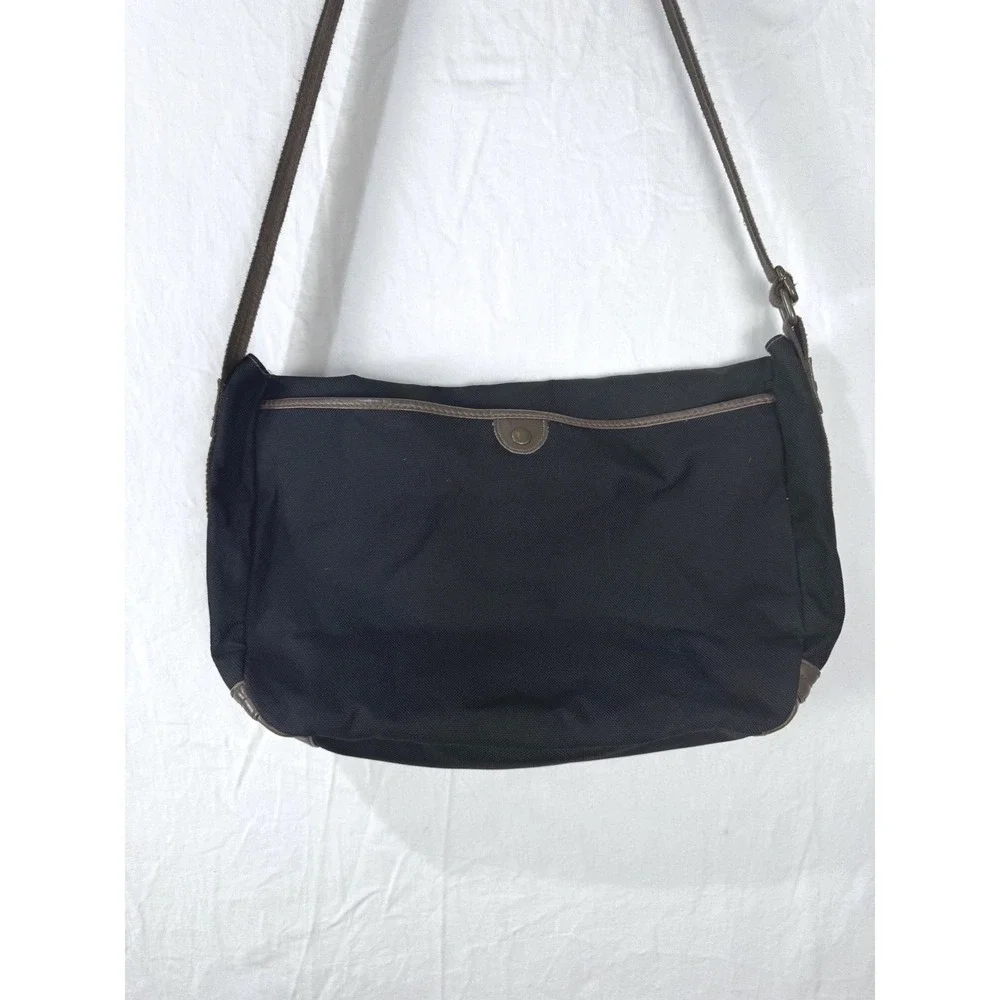 Gap Messenger Bag Black Brown Trim Crossbody Vintage 2007 Y2K Large Poly Blend